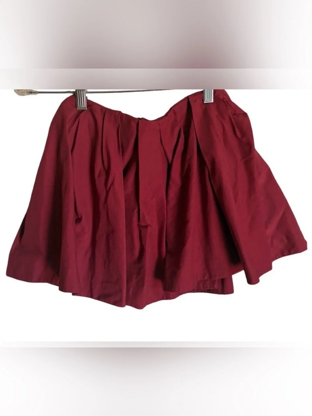 COS Ruffle Mini Skater Skirt Burgundy